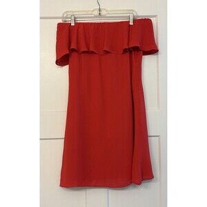 Halston Red Off The Shoulder Ruffle Mini Dress Size 4 Shift Cocktail- Flaw